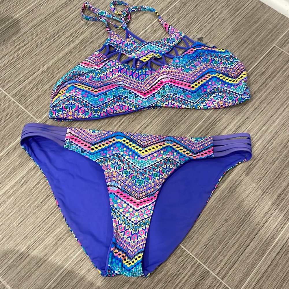 Reversible Tini Bikini Aztec Geometric Chevron Print 2 piece Bikini Set CL